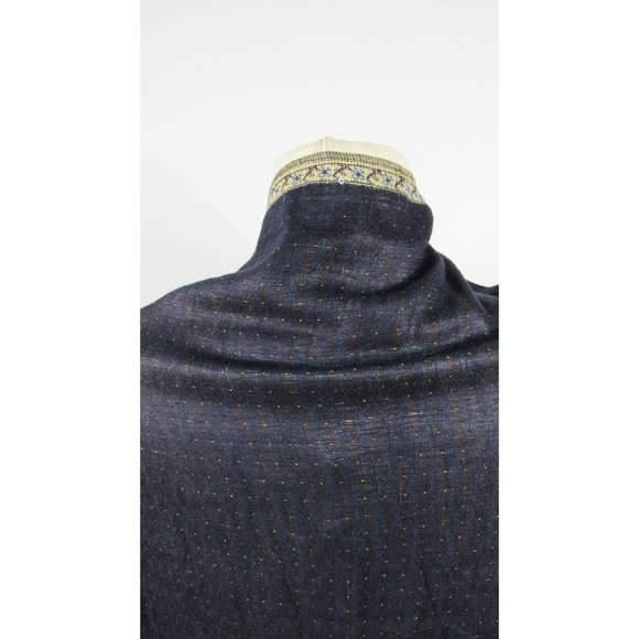 Vtg Boho Indigo Blue Paisley Shawl Wrap Gold Metallic Lame Textile - Picture 4 of 12